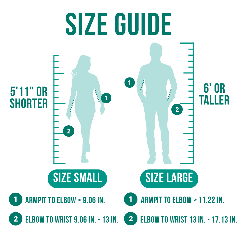 Size guide for shoulder sleeper pillow with height and arm measurements